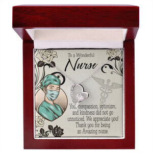 Thank Your Nurse Forever Love CZ Heart Necklace Yellow Gold Standard Box